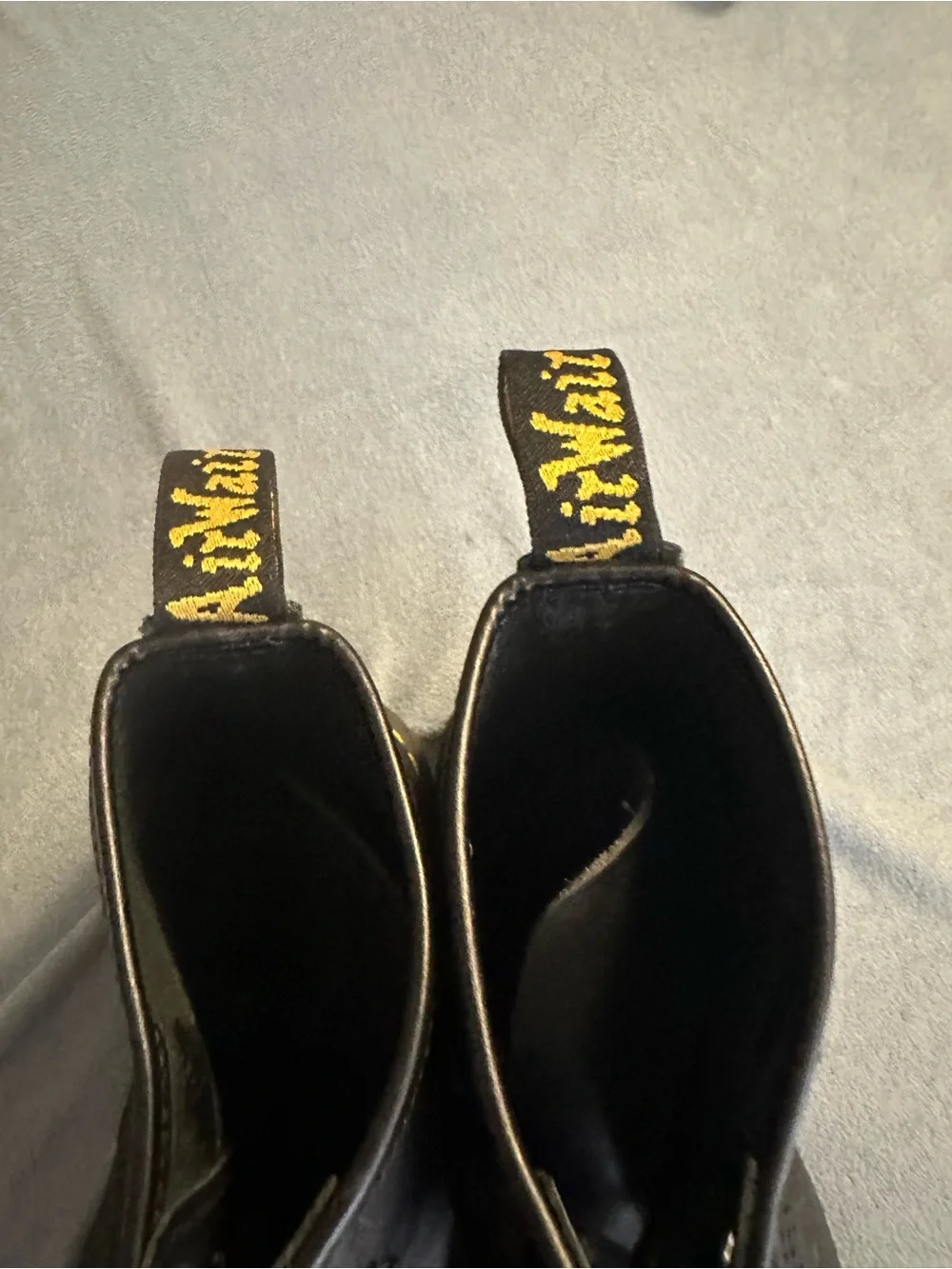 Dr. Martens Black Leather Lace-Up Boots with Yellow Stitching
